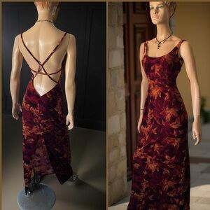 VINTAGE LOW BACK REX LESTER VELVET AUTUNM LEAF SUPER SEXy DRESS Sz 8